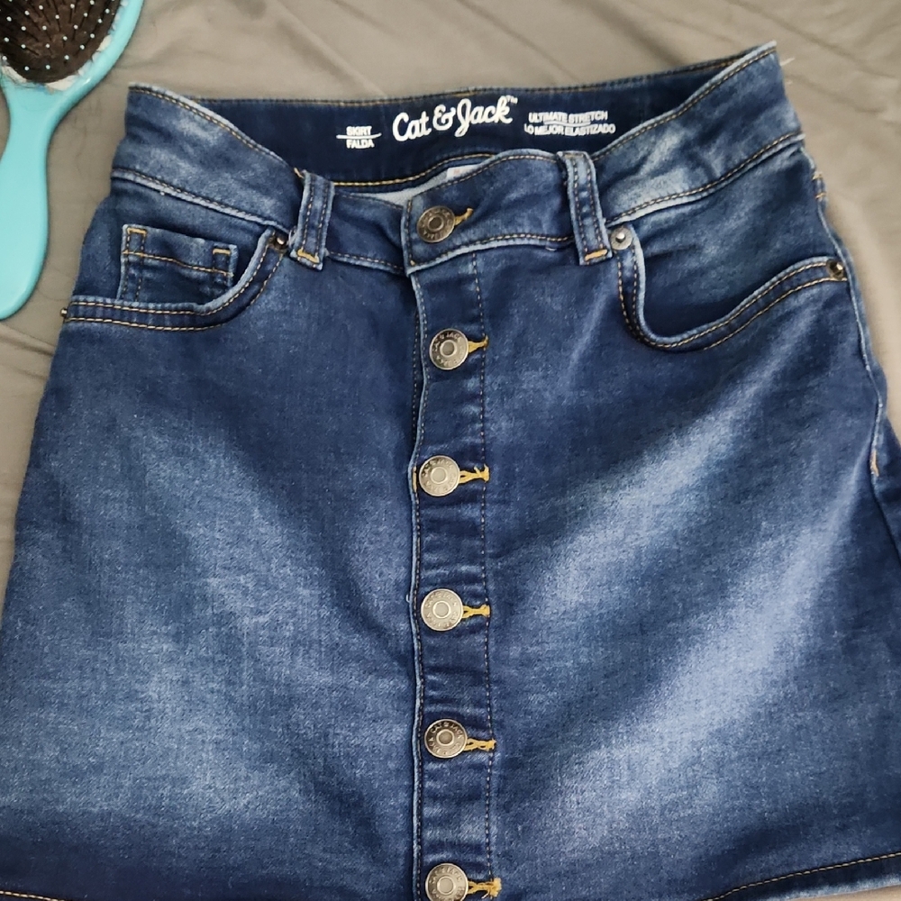 Cat & Jack Dark Blue Button-Front Mini Denim Skirt